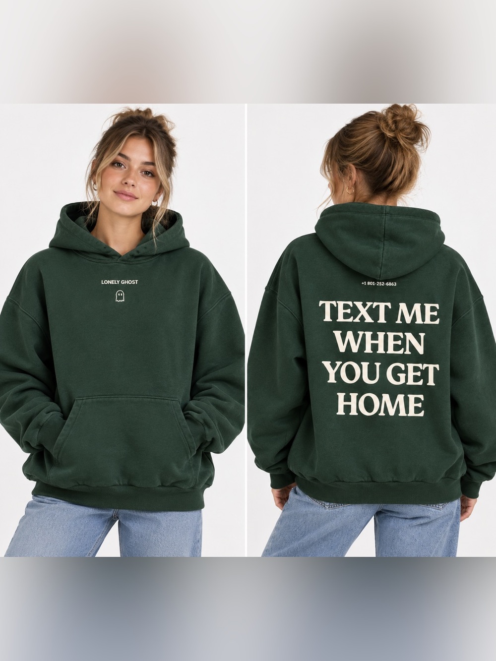 Lonely Ghost “Text Me When You Get Home” Hoodie – Forest Green – Size Medium
